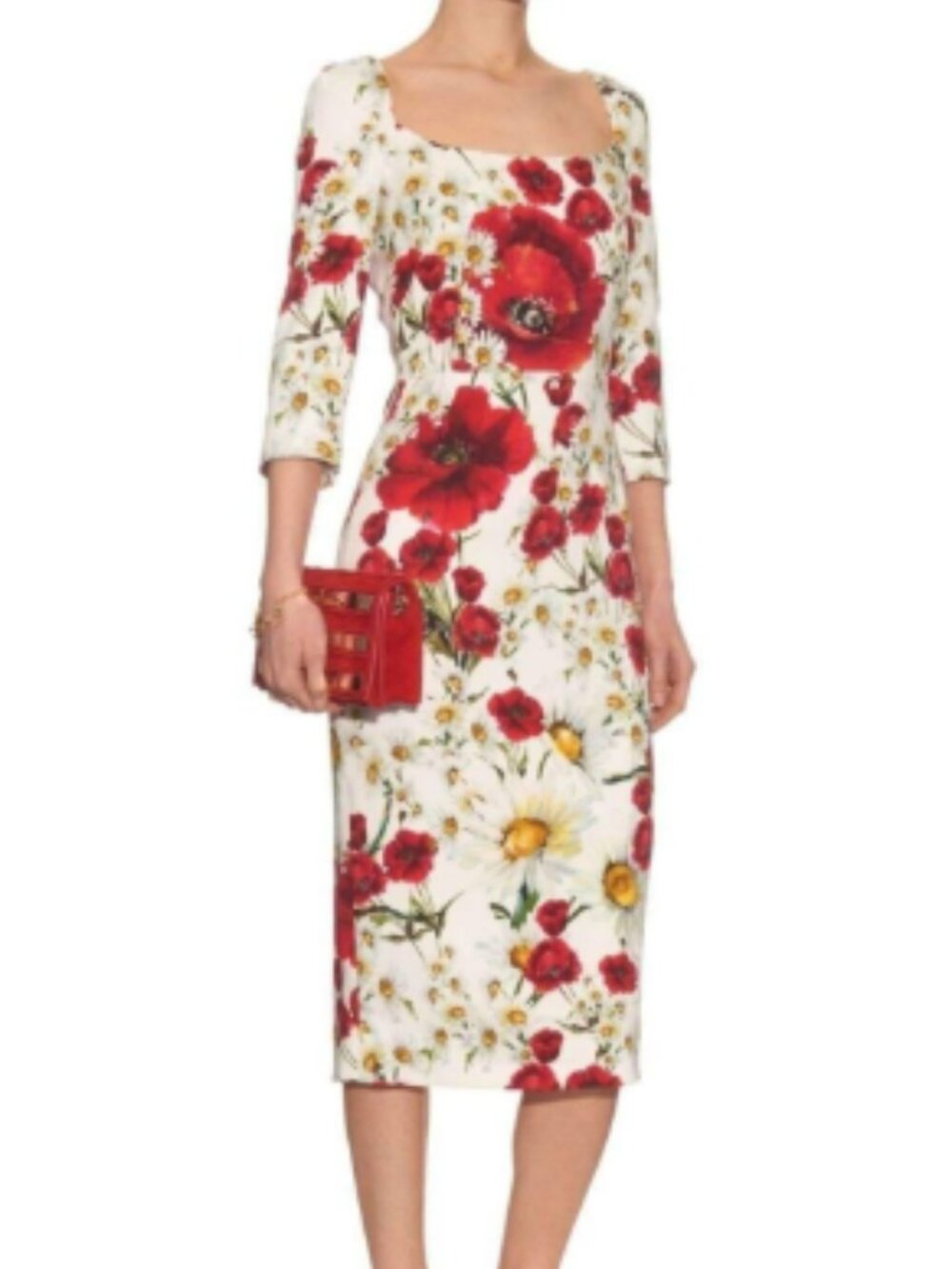 Dolce & Gabbana Open-Neck Poppy & Daisy Cady Sheath Dress IT 46/US 12